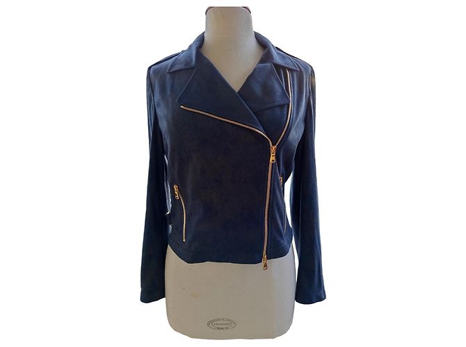 Emilio Pucci Blue Suede Effect Jacket with Gold Finishes