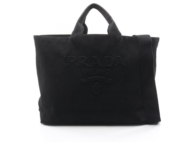 Prada Drill Tote Bag Schwarz Canvas
