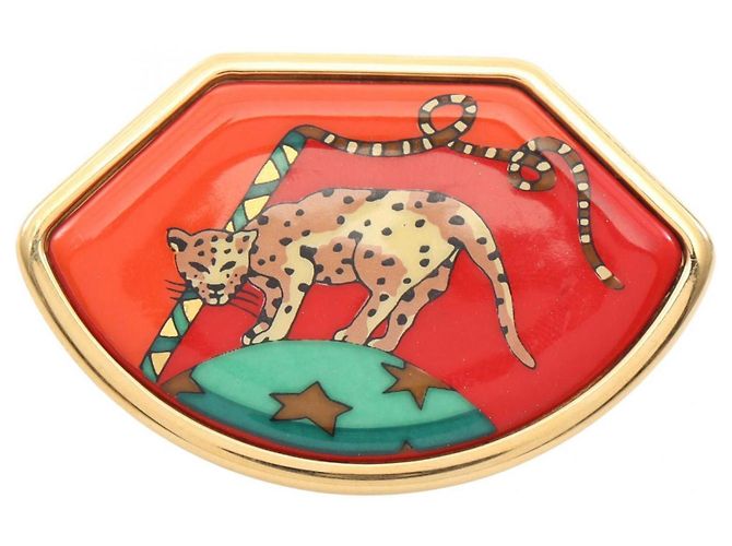 Broche de esmalte Hermès Roja Multicolor Dorado