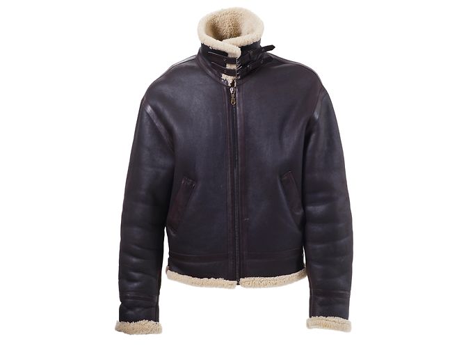 Versace Leather Shearling Jacket Brown