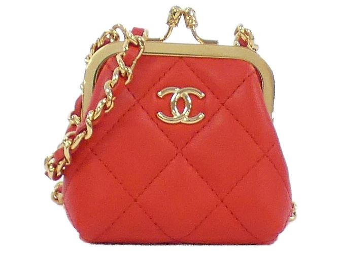 Timeless Clutch de Cadena de Piel de Cordero Chanel AP3123 Roja Dorado