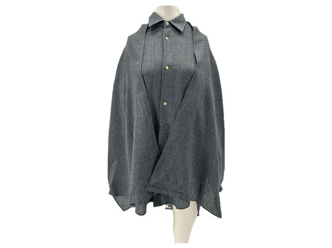 Autre Marque Grau Hemd mit abnehmbarem Wollschal