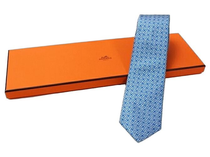 Hermès Seidenkrawatte Cleric Weiß Blau