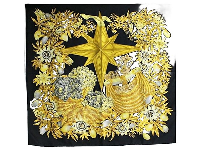 Sciarpa Hermès Carré 90 PASSIFLORES Nero Giallo