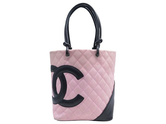 BOLSO DE MANO CHANEL CAMBON EN CUERO QUILTED ROSA Y NEGRO