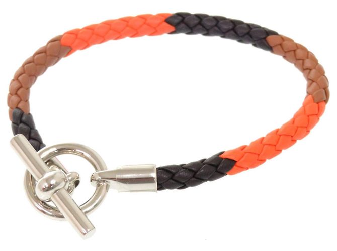 Pulseira de couro Grennan da Hermès Marrom Preto Laranja 