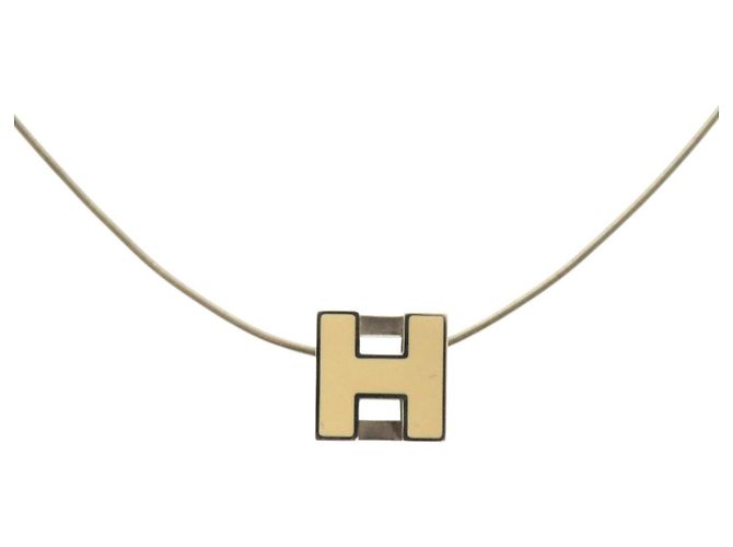 Halskette Hermès Case d'Ache H Cube Metall Silber Weiß Roh 