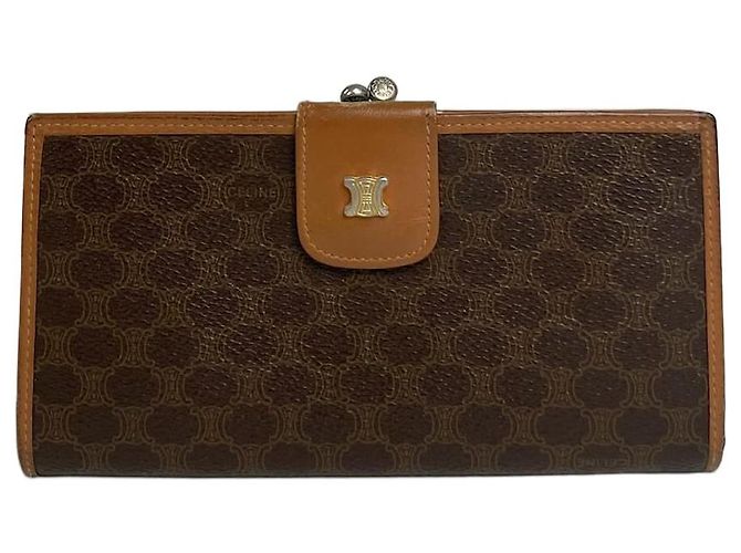 Céline Vintage Celine Paris Triomphe Monogram Leather Wallet Brown