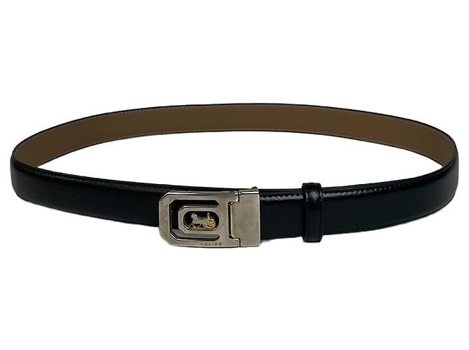 Céline Schwarzer Leder-Gürtel mit Vintage Celine Paris Wagenlogo
