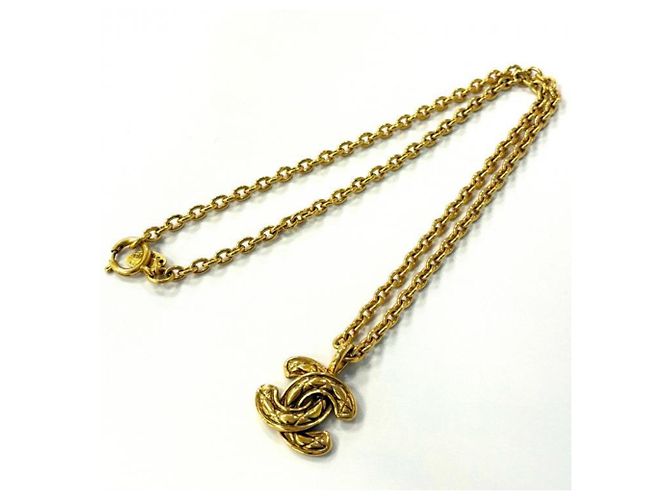 CHANEL Vintage Matelassé Coco Mark Gold GP Halskette Golden