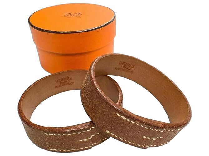Hermès Hermes Pourtour Leather Brown Bangle Set