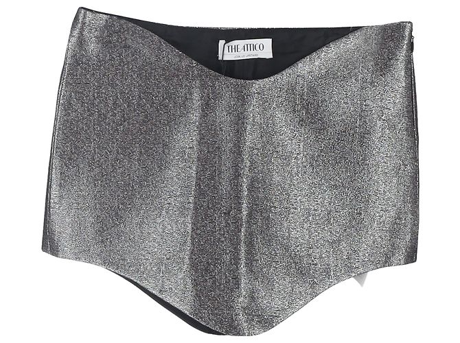 Minirock Shiny Wave Tech Attico aus grauem Lurex Silber Metallisch