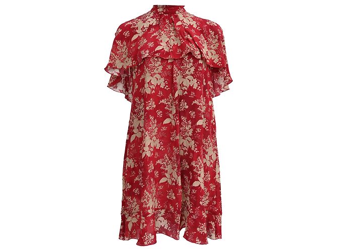 Marc by Marc Jacobs Vestido Mini con Estampado Floral Efecto Capa en Seda Roja de Red Valentino