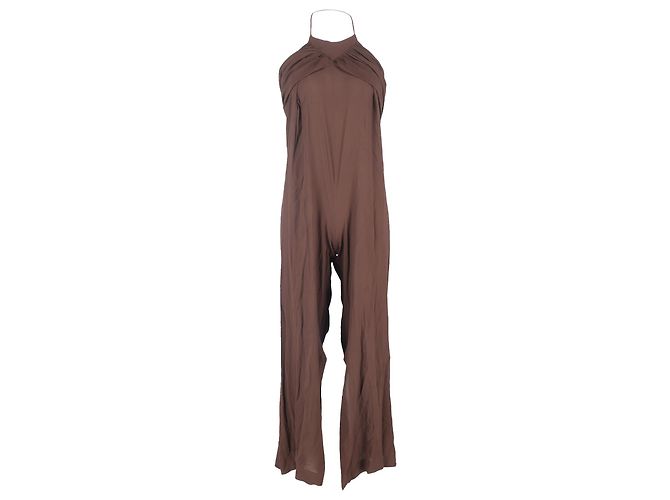 Mono sin espalda con cuello halter Jacquemus en viscosa marrón Castaño Roja