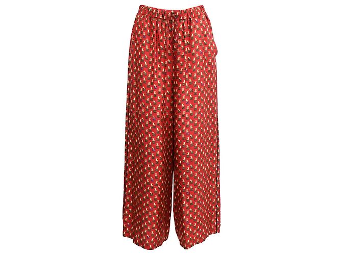 Pantalon large à imprimé tigre Robin de Max Mara en soie bordeaux Rouge