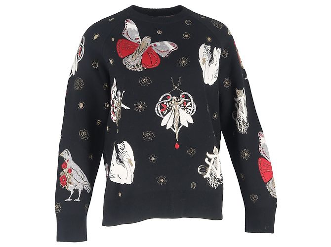 Alexander McQueen Gothic Fairytale bedruckter Pullover aus schwarzer Wolle