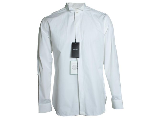 Saint Laurent, Camicia bianca basic con colletto rotondo Bianco