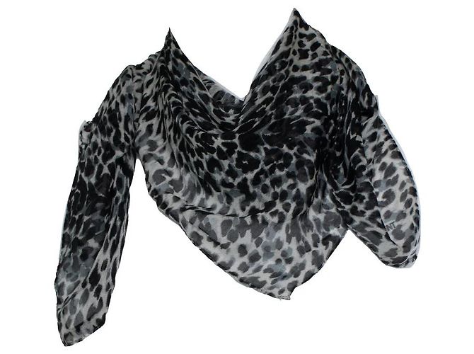 Lenço quadrado estampado de onça Saint Laurent Preto Branco Cinza