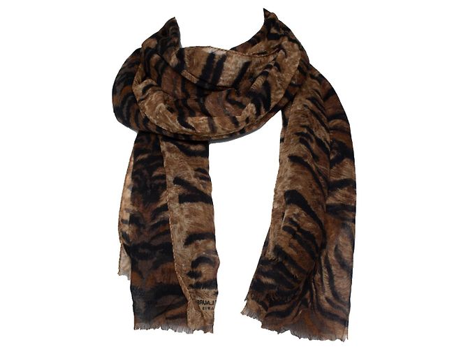 Sciarpa stampata tigre Saint Laurent Marrone Nero