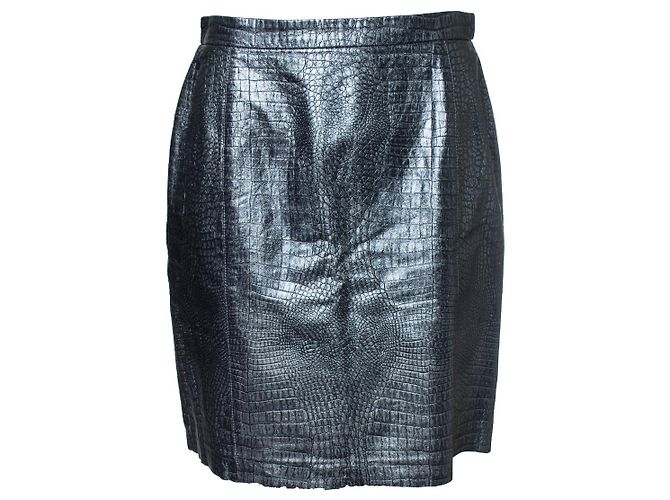 Escada, croc embossed metallic leather skirt Silvery Grey