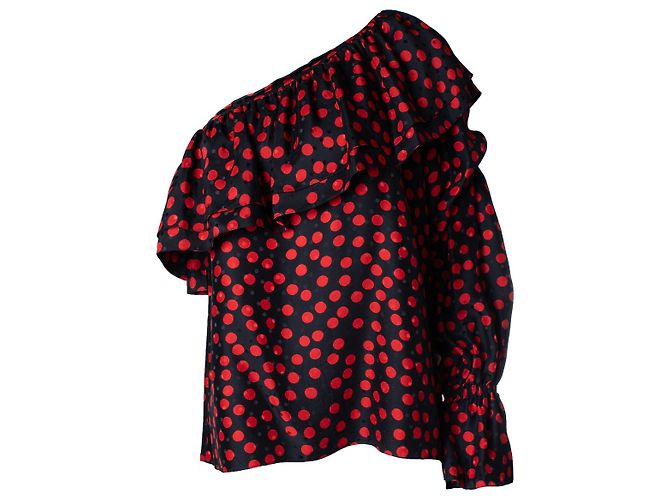 Saint Laurent Bluse mit einem Schulterpolka-Dots Schwarz Rot