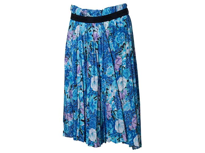 Balenciaga, plissierte Midikleid mit Blumenmuster Blau