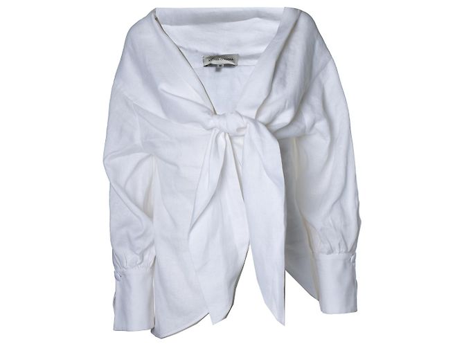 Autre Marque Andres Otalora, Leinenbluse mit Schleife Weiß