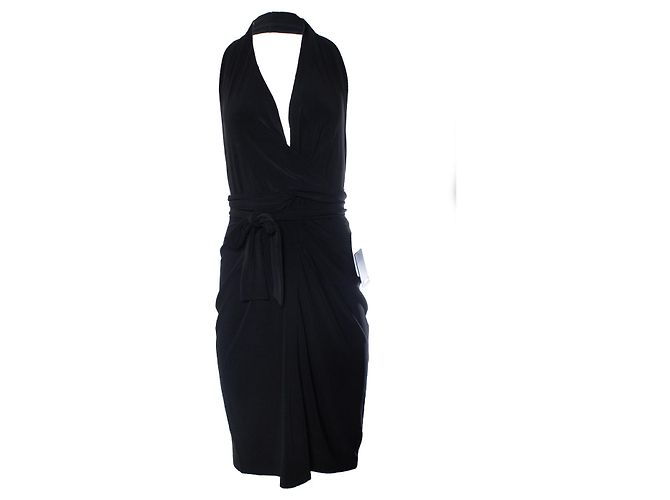 Norma Kamali, Schwarzes Wickelkleid mit Halterneck