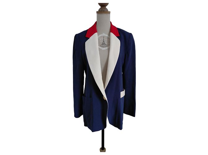 Autre Marque MODETROTTER Navy blue blazer with contrasting collar Red Cream