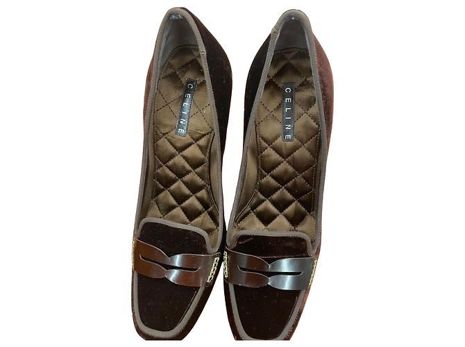 Céline Celine Samt-Loafer mit Absatz Braun