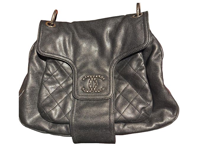 Coco rain Bolso Chanel Flap Negro de Algodón