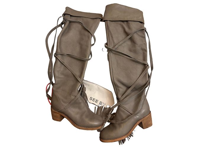 Botas de cuero altas See By Chloé Gris