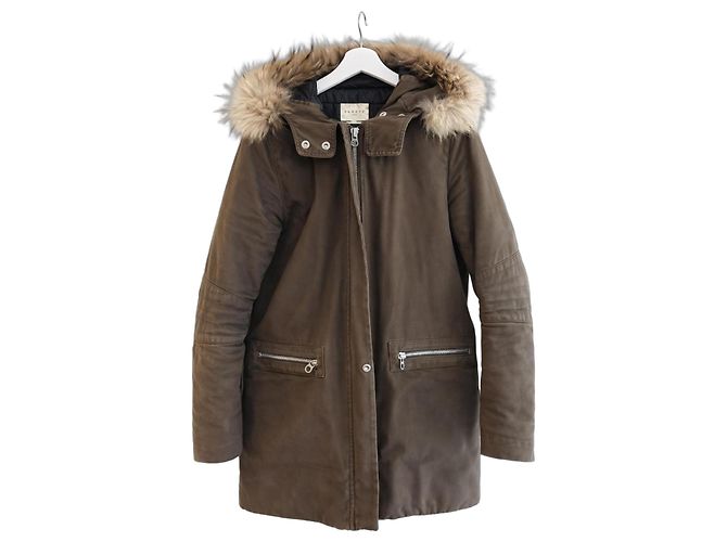 Parka Sandro com capuz de pelagem Marrom Caqui