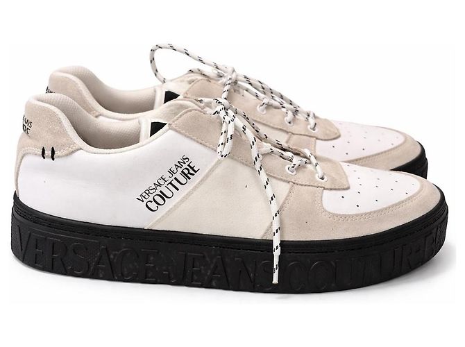 Versace Jeans Couture Sneakers basse in pelle e camoscio Versace Nero Bianco Beige