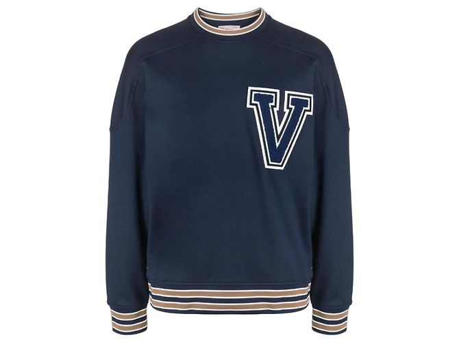 Valentino Marineblauer Hoodie mit 'V'-Applikation Dunkelblau