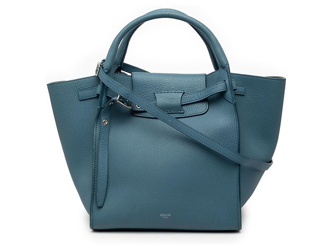 Big Bag Céline Bolsa Grande em Couro Grane Azul Celine