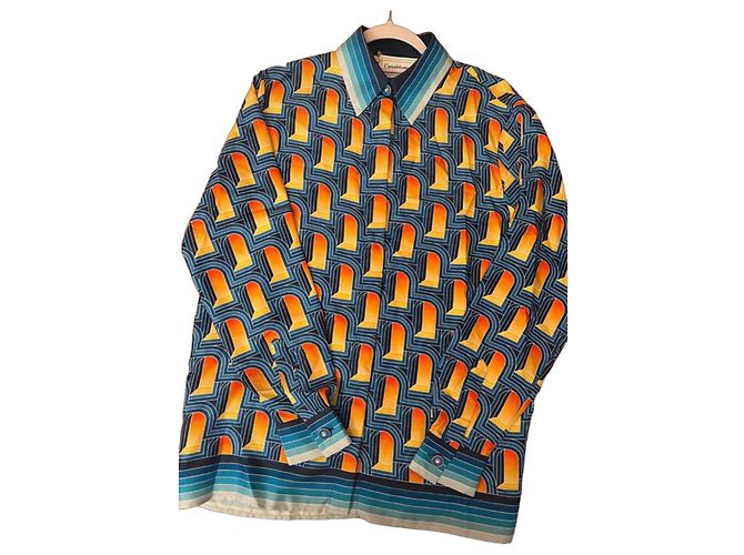 Camicia di seta stampata Casablanca Bianco Blu Arancione Giallo