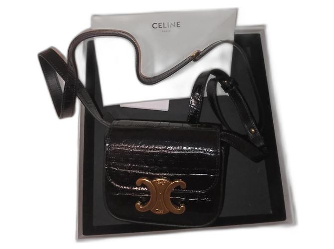Bolsa Céline Mini Claude Preta Efeito Crocodilo Preto