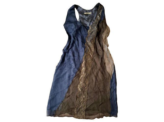 Autre Marque No-Na Pure Seidenkleid Braun Blau