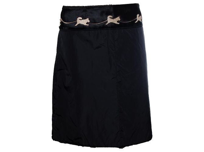 Saia de nylon preta com pele de pônei da Prada Preto