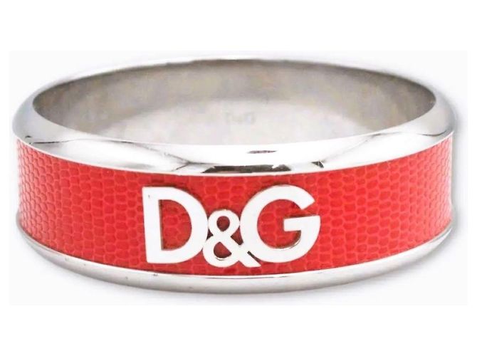 Bracelete icônico DOLCE & GABBANA em couro vermelho com efeito de réptil e aço Prata