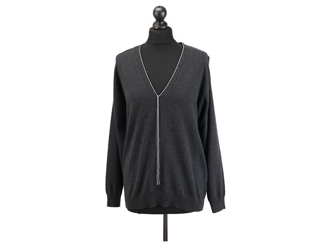 Brunello Cucinelli Strickpullover aus Cashmere Dunkelgrau Anthrazitgrau
