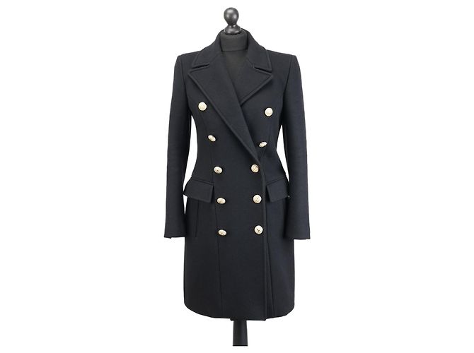Balmain black wool double-breasted coat