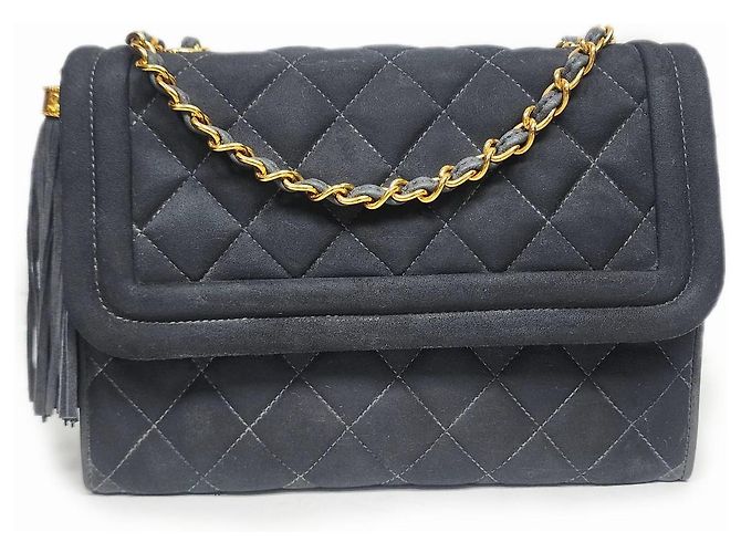 Gabrielle Magnífico saco Chanel com aba em camurça cinza acolchoada com pompom Cinza antracite