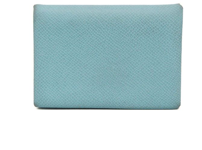 Hermès Hermes Calvi Duo Epsom Leather Card Case Light blue