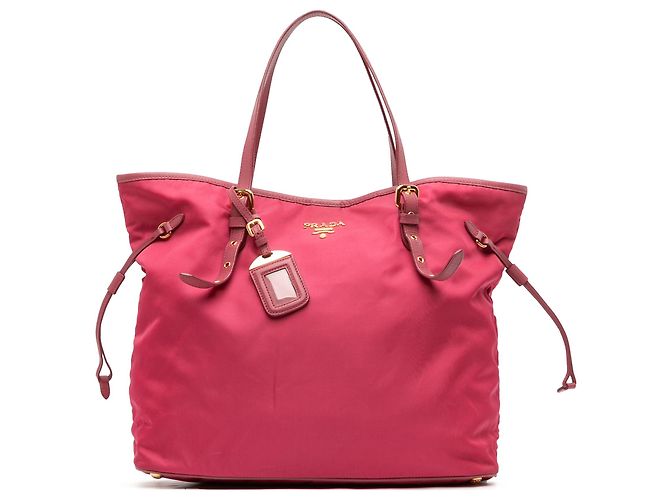 Prada Pink Saffiano Trimmed Tessuto Tote