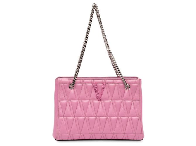 Versace Virtus Tote aus rosa gestepptem Leder Pink 