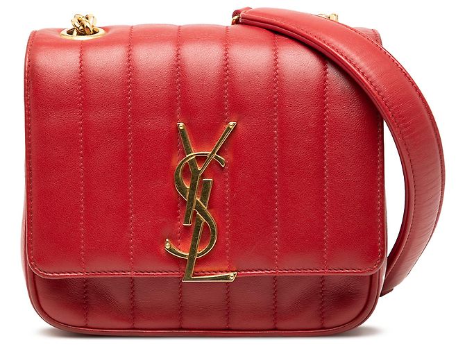 Bolsa de corrente Vicky Monogram em couro de cordeiro vermelho Saint Laurent
