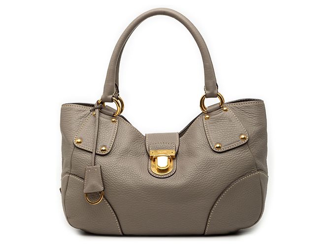 Bolsa de Ombro Prada em Vitello Daino Cinza Marrom Cinza antracite