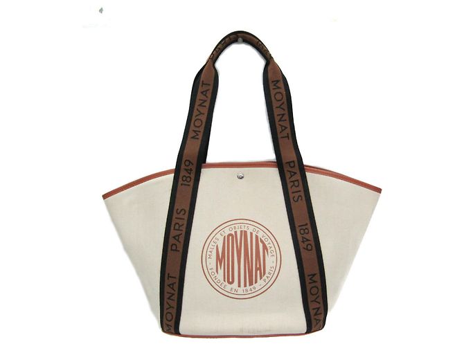 Bolsa tote de couro e lona para mulheres Moynat Marrom Bege